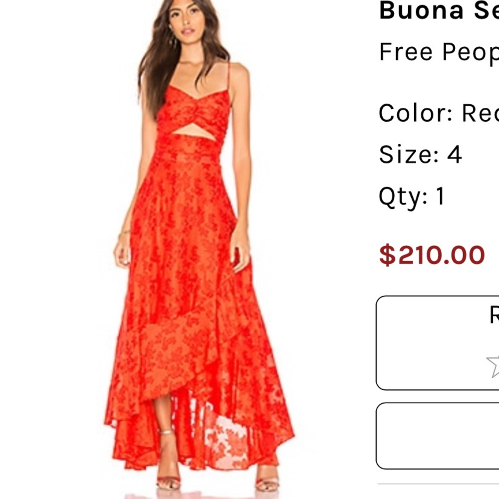 Free People Buona Sera Maxi hi low Red Dress